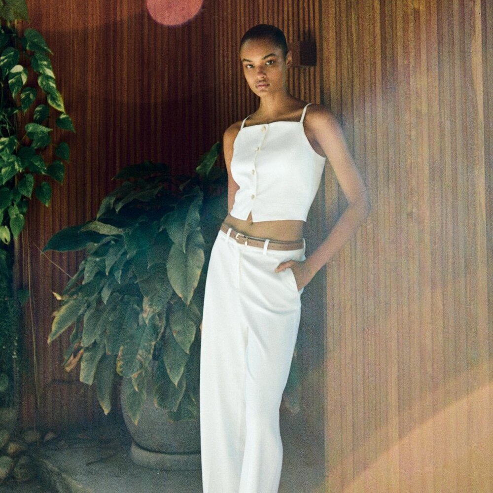 Zara Strappy Linen Blend Crop Vest in White Med NWT - Picture 2 of 7